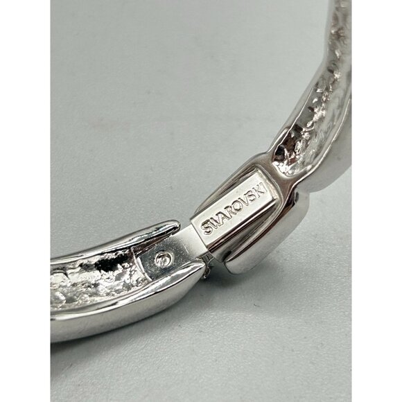 Swarovski Signed Hinged Bangle Bracelet Silver Color with Clear Crystals - Picture 7 of 11